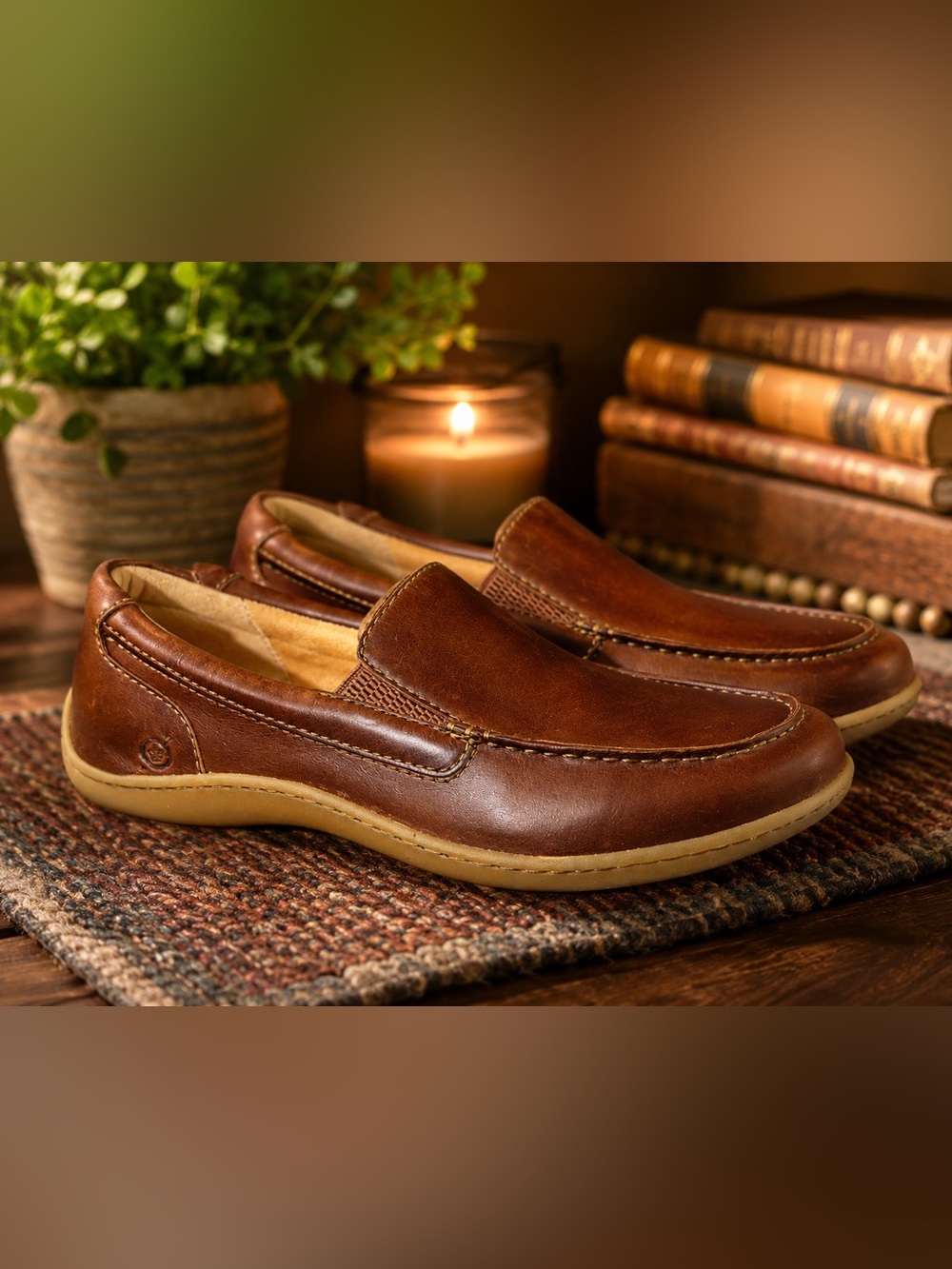 Born Men's Brompton II Brown Leather Slip On Loafers Size 9M